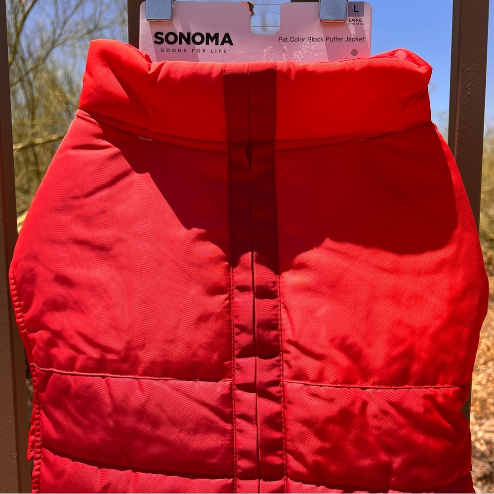 Sonoma NWT Pet Color Block Puffer Jacket L (Up To 55lbs) Color Red Two Tone